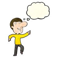 cartoon happy man dancing with thought bubble N15
