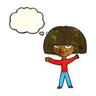 cartoon smug woman with thought bubble N8