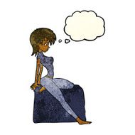 cartoon pin up pose girl with thought bubble N4