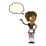 cartoon woman in maid costume with thought bubble N4