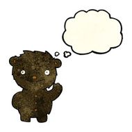 cartoon waving black bear with thought bubble N19