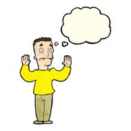 cartoon man surrendering with thought bubble N4