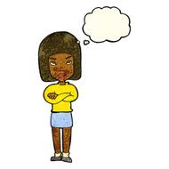 cartoon woman with crossed arms thought bubble N17
