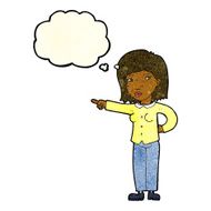 cartoon woman pointing with thought bubble N79