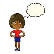 cartoon worried woman with thought bubble N30