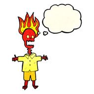 cartoon flaming skeleton with thought bubble N2
