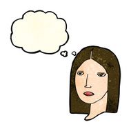 cartoon serious woman with thought bubble N8