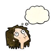 cartoon staring woman with thought bubble N19