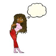 cartoon attractive woman looking surprised with thought bubble N4