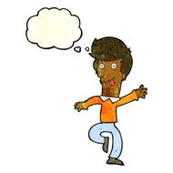 cartoon man dancing with thought bubble N3