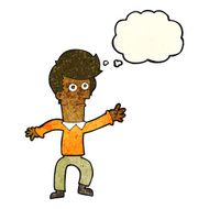 cartoon man waving with thought bubble N10