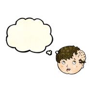 cartoon boy with ugly growth on head thought bubble N4