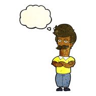 cartoon mustache muscle man with thought bubble N3