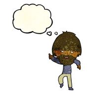 cartoon bearded man pointing and laughing with thought bubble N4