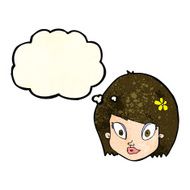 cartoon happy female face with thought bubble N67