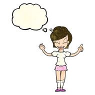 cartoon pretty girl with idea thought bubble N10