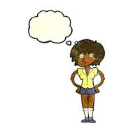 cartoon surprised woman with hands on hips thought bubble N4