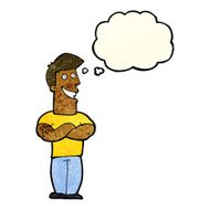 cartoon grinning man with thought bubble N32