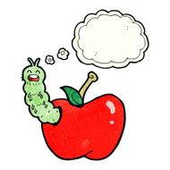 cartoon bug eating apple with thought bubble N7