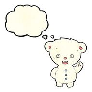 cartoon waving polar bear cub with thought bubble N17