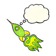 cartoon space rocket with thought bubble N9