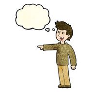 cartoon happy man pointing and laughing with thought bubble N4