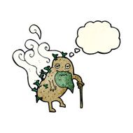 cartoon old potato with thought bubble N4