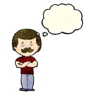 cartoon manly mustache man with thought bubble N4