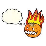 cartoon flaming pumpkin with thought bubble N2