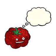 cartoon happy tomato with thought bubble N8