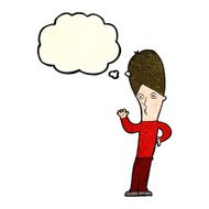 cartoon man waving with thought bubble N11