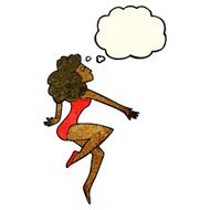 cartoon dancing woman with thought bubble N20