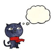 cartoon black cat wearing scarf with thought bubble N2
