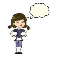 cartoon happy waitress woman with thought bubble N4