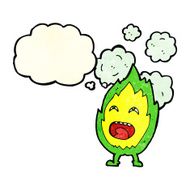 cartoon flame character with thought bubble N4
