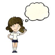 cartoon woman waving with thought bubble N125