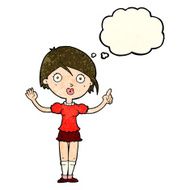 cartoon girl asking question with thought bubble N4