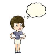 cartoon woman with hands on hips thought bubble N84