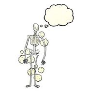 cartoon dusty old skeleton with thought bubble N2