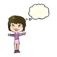 cartoon woman pointing with thought bubble N80