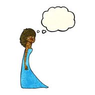 cartoon woman pulling photo face with thought bubble N4