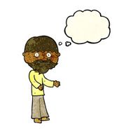 cartoon happy bearded man with thought bubble N4