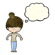 cartoon woman staring with thought bubble N12