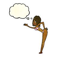 cartoon woman in bikini with thought bubble N22
