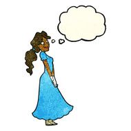 cartoon pretty woman in dress with thought bubble N18