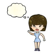 cartoon woman waving with thought bubble N126