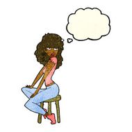 cartoon woman striking pose with thought bubble N3