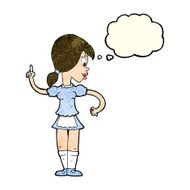 cartoon waitress calling order with thought bubble N4
