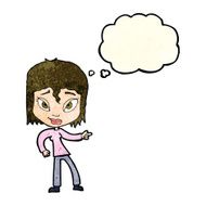 cartoon relaxed woman pointing with thought bubble N4