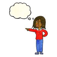 cartoon woman pointing with thought bubble N82